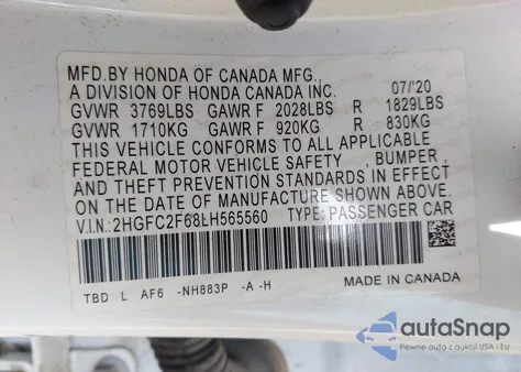 2020 Honda Civic Lx from USA, damaged, VIN 2HGFC2F68LH565560